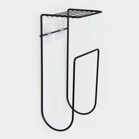 Holder for towels with shelf, 15.5 × 12.5 × 33.5 cm, black color-1