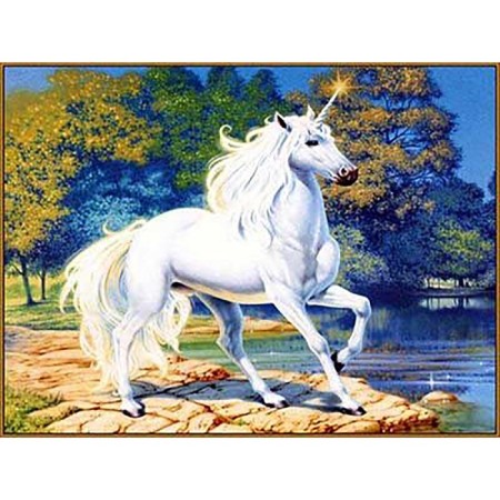Diamond mosaic "Unicorn by the Blue Lake" 20 × 27 cm, 23 centers. + sticker