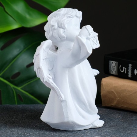 Figure "Angel with a flashlight" White 7x10x15cm-1
