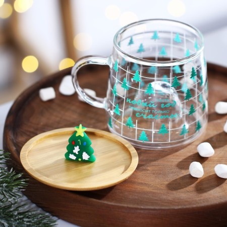 Glass mug with a lid "New Year brings happiness", 350 ml-5
