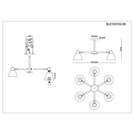 Ceiling EVOLUCE lamp. Sle103702-06. BUVE. 6x60 watts, E27, 73.5x73.5x37 cm, color light wood, white-6