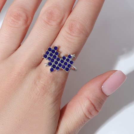 Ring "Heart" pixels, blue color in silver, dimensionless-3