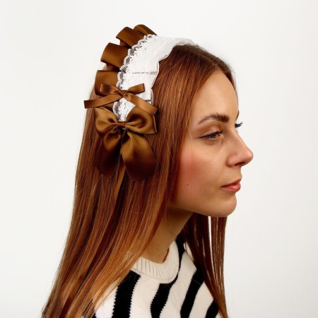 Lolita carnival bandage, brown color with white lace-1
