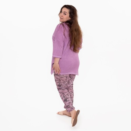 Female trousers with print, pink color with black pattern, size 46-3