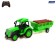 The radio -controlled “farmer” tractor, with a trailer, works on the battery, the color of the green