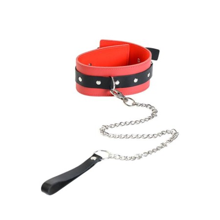 Collar Toyfa Theater, red-black, leather, with a leash, 44 cm-2