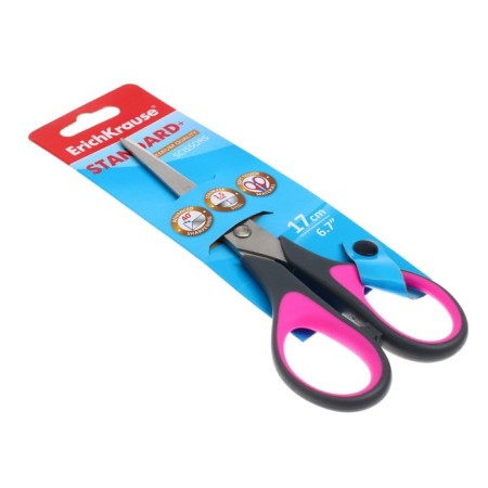 Scissors Erichkrause Standard+, 17 cm, with improved double sharpening, handles with anti -slip rubber inserts, mix-16