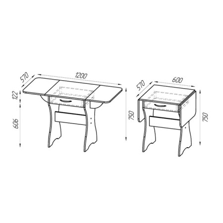 Folding table with a drawer, 600 (1200) × 570 × 750 mm, the color of the sonoma oak-3