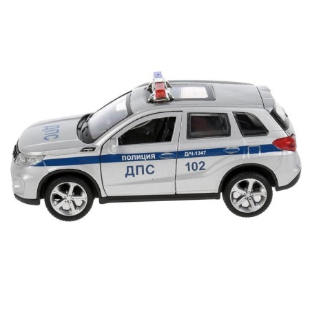 Metal machine “Suzuki vitara Police”, 12 cm, doors and trunk open, silver color-2