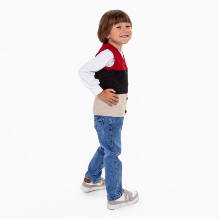 Vest for a boy, red/beige color, height 104 cm-2