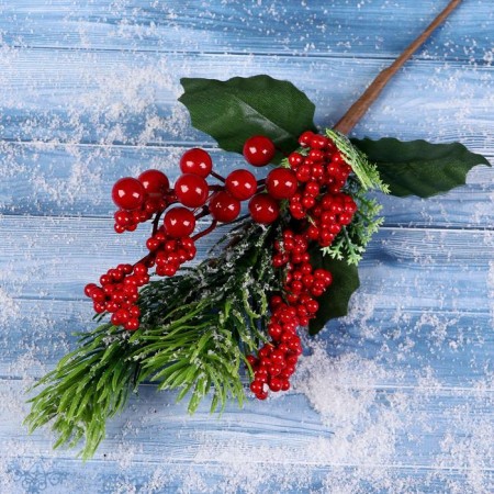 Decor "Winter Charm" Vetka needles with berries in the snow, 29 cm