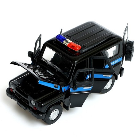 Metal machine "UAZ Hunter. Police ", inertia, 1:24, light and sound-3