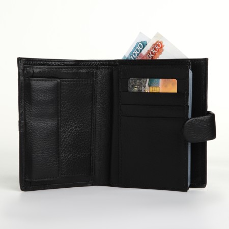 Male purse on 3 in 1 button, department for car documents, passports, black color-6
