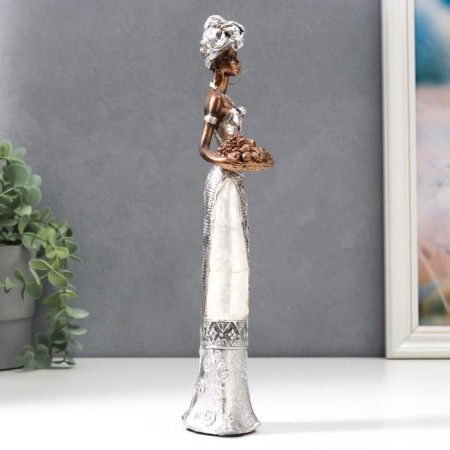 Polystone souvenir "African in silver. Tortard with a pearl with a fruit plate" 32x7x9.5 cm-2
