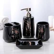 A set of accessories for the bathroom Bonjour, 4 items (400 ml dispenser, soap dish, 2 glasses), black color