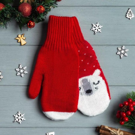 KAFTAN mittens "Bear" col. Red, rr 19, acrylic 70%, wool 30%-1