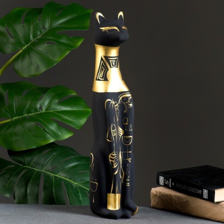 Figure "Cat Egyptian" Black painting 10x10x41cm