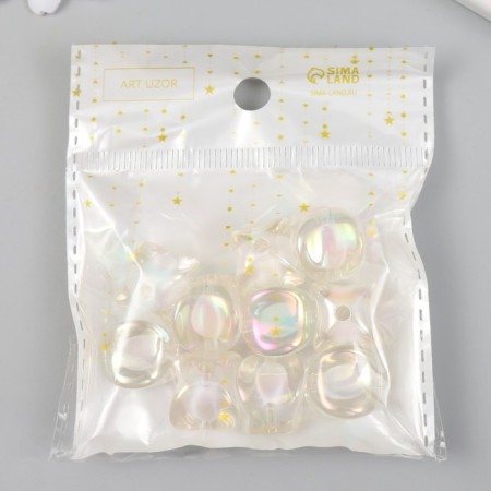 Busina for creativity plastic "Cube with flattened edges" mother of pearl d = 1.6 cm set of 10pcs.-2