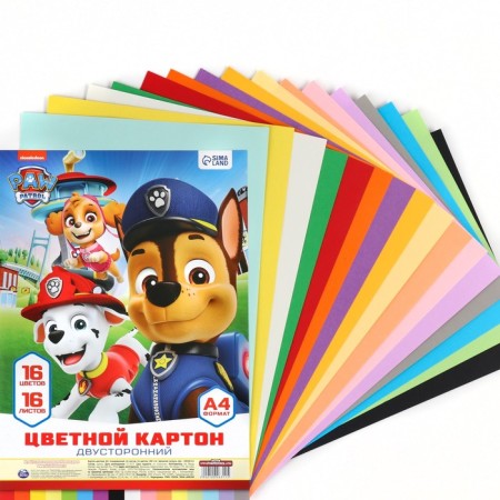 Cardboard tinted, A4, 16 sheets, 16 colors, moped, bilateral, in a package, 180 g/m², puppy patrol-4