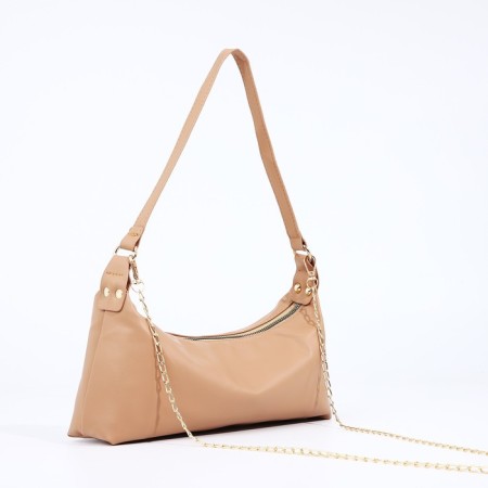 Baget bag with zipper, beige color-3