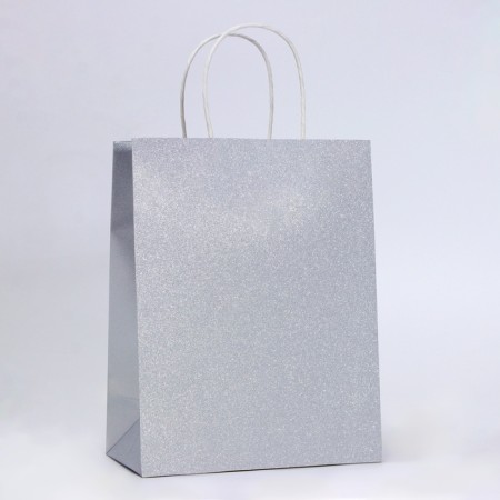 Gift Paper Package with glitter silver, 21 x 11 x 27 cm