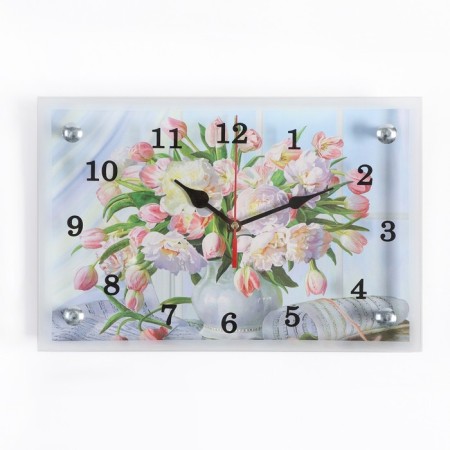 Carty clock is wall-mounted, interior "flowers in a vase", silent, 30 x 20 cm