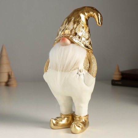 Polystone souvenir "Dwarf in white pants, a gold sweater and cap" 11x9x23 cm-3