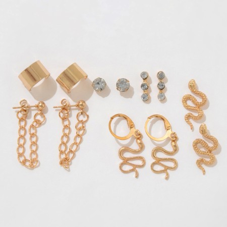Earrings set 6 pairs "trend" snakes, color gold-3