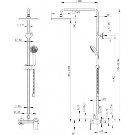 Bravat Opal shower column, with a shower mixer (upper shower of a square shape)-4