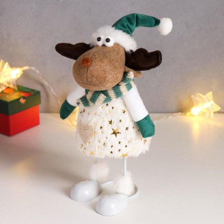 Interior doll "Losik in a green cap, and a white outfit with golden patterns" 30x10x14 cm-3