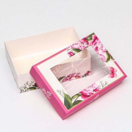 The box is folding, with the window "Spring peonies" 21 x 15 x 7 cm-3