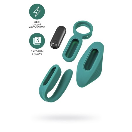 A set of vibrators for a pair of Trio for Two, silicone, emerald color.