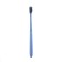 The toothbrush is soft, in the tube, blue