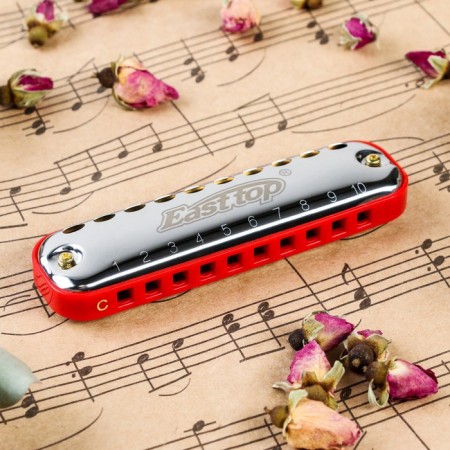 Music Life T10-1 Clinkle C Red COMB diatonic, 10 holes, with a case, red-1