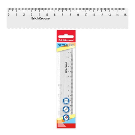 Line 15 cm Erichkrause "Clear", plastic, with a wavy edge, transparent, euro suspension