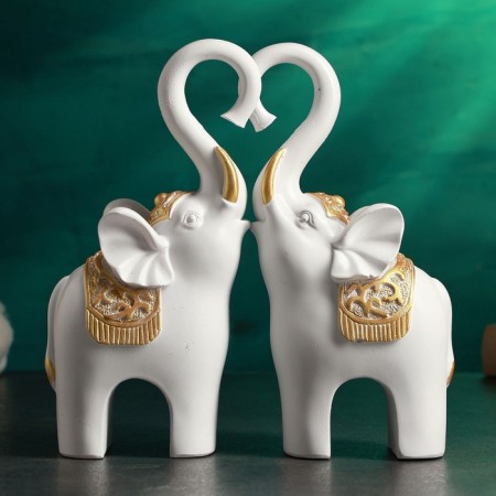 Figure "Elephant - a trunk heart" set 2pcs, 22x11cm, white with gold-1