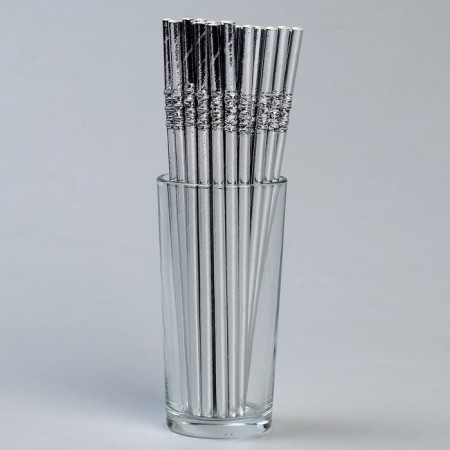 Cocktail tubes with corrugation, in a set of 25 pieces, silver color-1