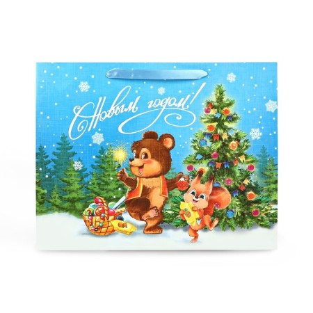 Laminated horizontal “animals near the Christmas tree”, L 40 x 31 x 11.5 cm, New Year-2