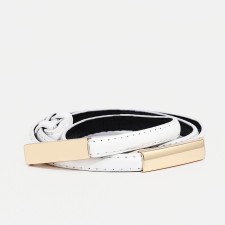 Women's belt, width 1 cm, metal buckle, white color