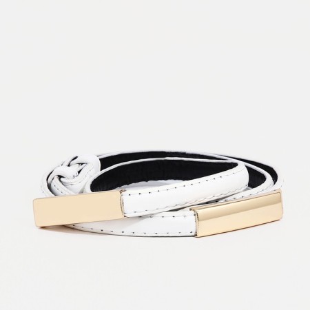 Women's belt, width 1 cm, metal buckle, white color