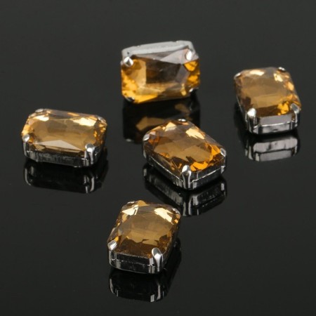 Rhinestones in DSAPs (set 5 pcs.), 10 × 14 mm, brown color in silver
