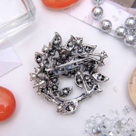 Brooch "Flowers Bouquet" Wreath, colored in black silver-1