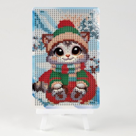 Diamond mosaic for the New Year with partial filling for children "Kitten", 10 x 15 cm, New Year's set for creativity-2