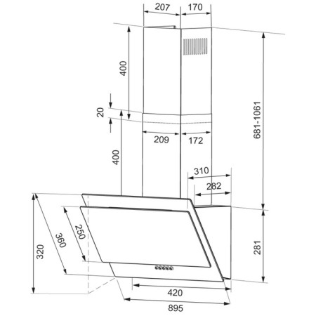Exposure Krona Venera 900 Black PB, inclined, 750 m3/h, 3 speeds, 90 cm, black-3
