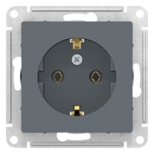 Розетка SE ATLASDESIGN, 16 А, с з/к, механизм, цвет грифель