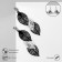 Earrings hanging "leaves" trio, black and white color in silver, 8 cm
