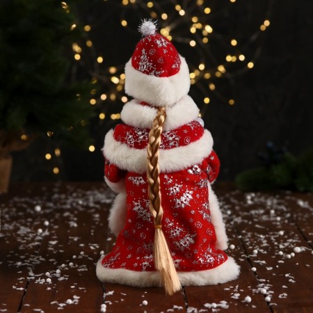 Snow Maiden "Fluffy fur coat with a bow and a flashlight" moves, 30x14 cm, red-2
