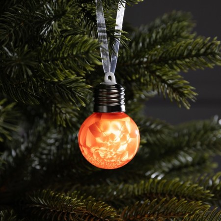 Christmas ball "Winter pattern Red" d = 5 cm, 1 LED, AG13X3 (in the set), glow warm white