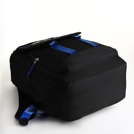 School backpack from textiles on lightning, 5 pockets, black/blue color-4