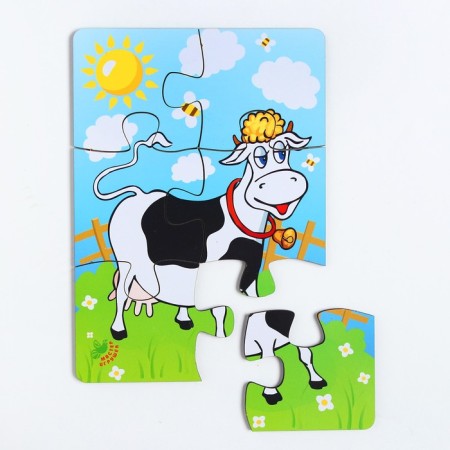Puzzle "Cow in the meadow", 6 elements, part size: 5 × 4.6 cm-1